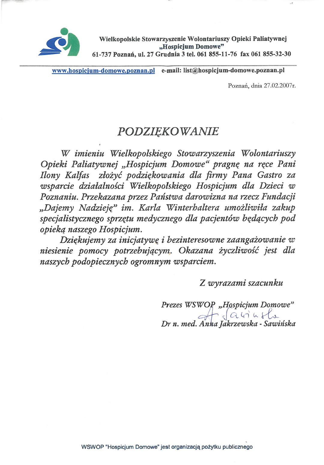 Wielkopolskie Stowarzyszenie Wolontariuszy Opieki Paliatywnej Hospicjum Domowe